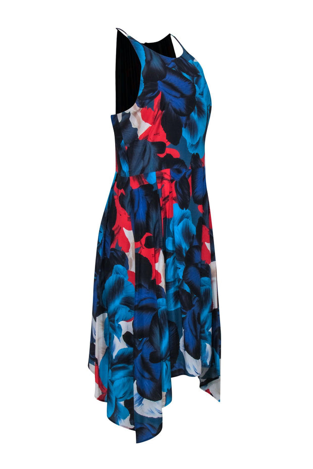 Current Boutique-Tahari - Blue & Red Large Floral Sleeveless Dress Sz 8
