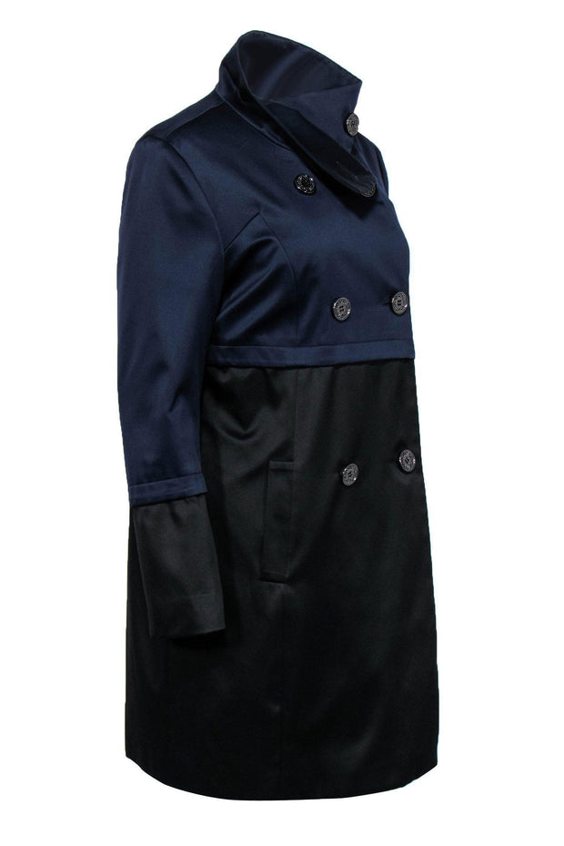 Current Boutique-Tahari - Navy & Black Colorblocked Double Breasted Longline Coat Sz 10