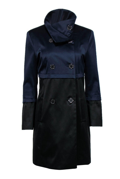 Current Boutique-Tahari - Navy & Black Colorblocked Double Breasted Longline Coat Sz 10