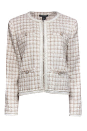 Current Boutique-Tahari - Taupe & Cream Tweed Blazer w/ Pearl Accent Sz L