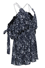 Current Boutique-Talulah - Navy & White Print Strappy Ruffle Dress Sz M