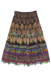 Current Boutique-Tanvi Kedia for Anthropologie - Black & Multicolor Paisley Print Tiered Skirt w/ Beading & Sequins Sz 4