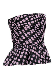 Current Boutique-Tanya Taylor - Black & Pink Polka Dot Pleated Strapless "Sophie" Top Sz 10