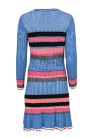 Current Boutique-Tanya Taylor - Blue, Pink & Orange Striped Knit Long Sleeve A-Line Dress Sz L
