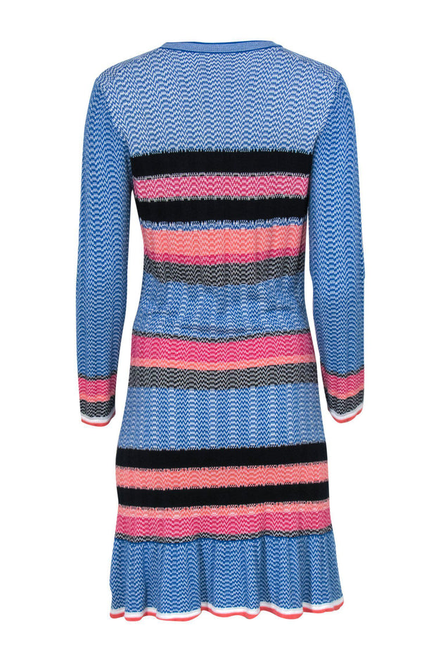 Current Boutique-Tanya Taylor - Blue, Pink & Orange Striped Knit Long Sleeve A-Line Dress Sz L