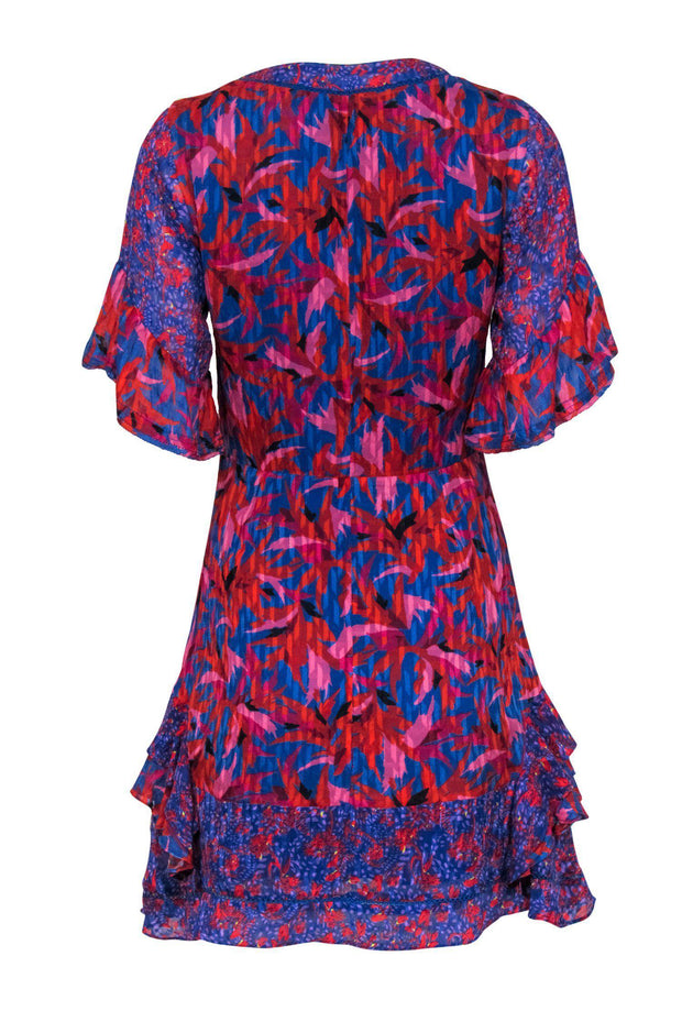 Current Boutique-Tanya Taylor - Red & Blue Leaf Printed Silk Blend Dress Sz 2