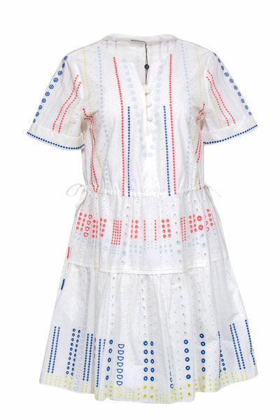 Current Boutique-Tanya Taylor - White Cotton Eyelet Dress w/ Colorful Embroidery Detail Sz 6