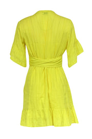 Current Boutique-Tanya Taylor - Yellow Cotton Faux Wrap Short Sleeve Dress Sz 8