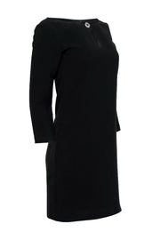 Current Boutique-Tara Jarmon - Black Keyhole Neckline Shift Dress w/ Brooch Sz 2