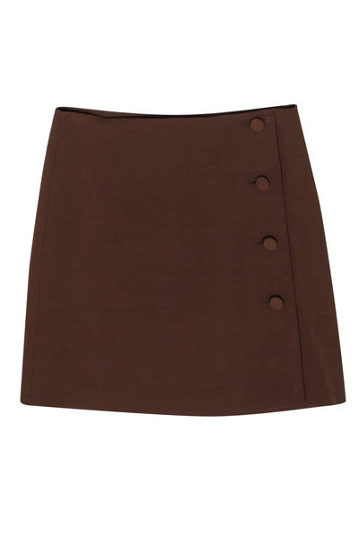 Current Boutique-Tara Jarmon - Brown Wool Blend Mini Wrap Skirt Sz S