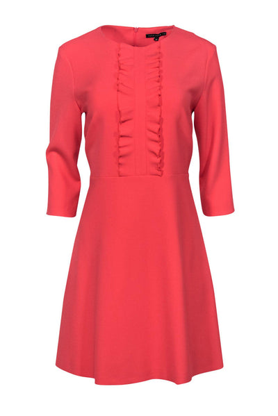 Current Boutique-Tara Jarmon - Coral Long Sleeved Ruffle Dress Sz 14
