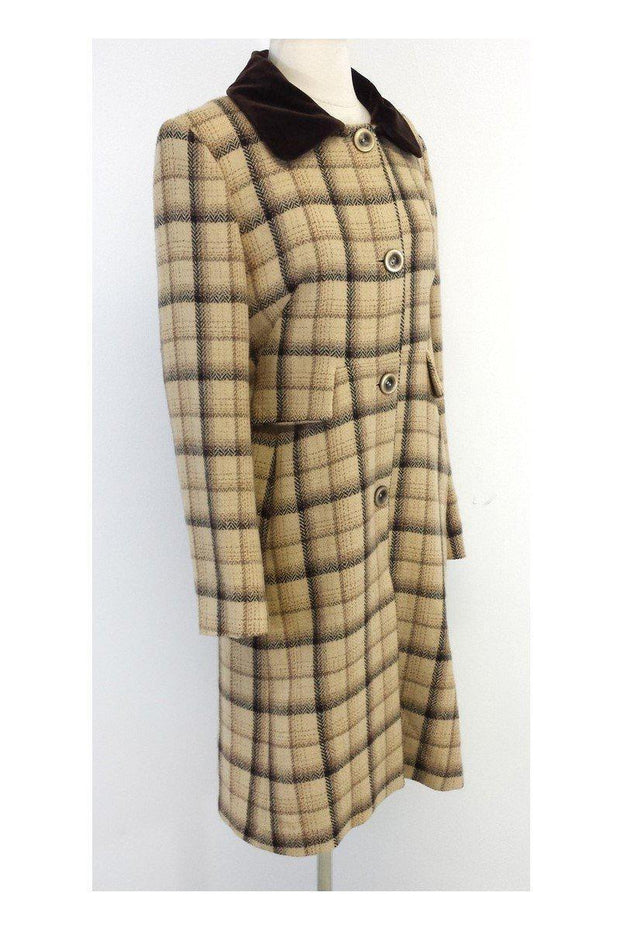 Current Boutique-Tara Jarmon - Cream & Brown Plaid Wool Coat Sz M