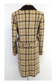 Current Boutique-Tara Jarmon - Cream & Brown Plaid Wool Coat Sz M