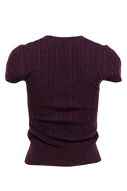 Current Boutique-Tara Jarmon - Maroon Cable Knit Short Sleeve Wool Top Sz M