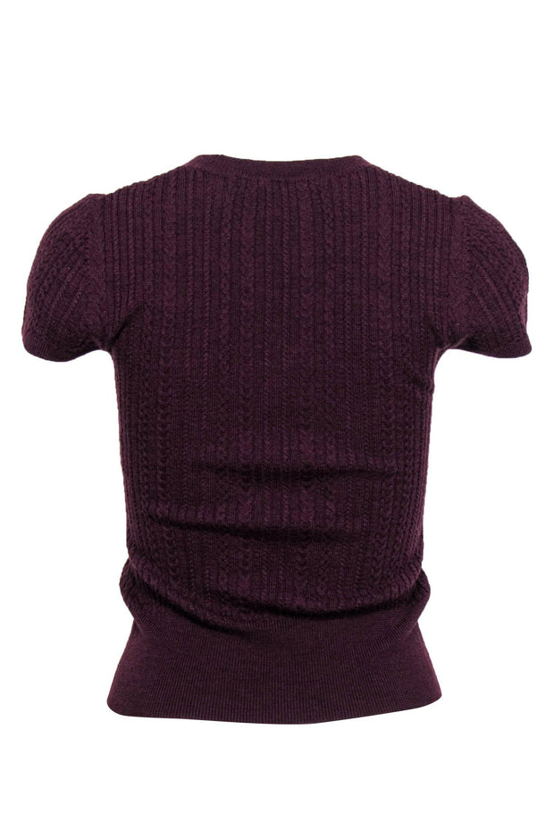 Current Boutique-Tara Jarmon - Maroon Cable Knit Short Sleeve Wool Top Sz M