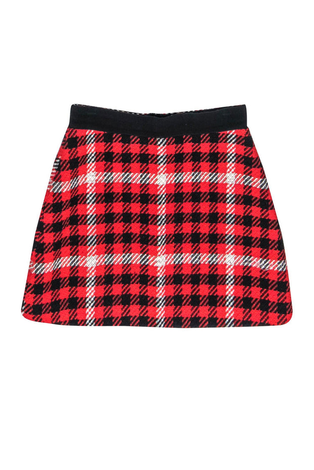 Current Boutique-Tara Jarmon - Red, Black & White Houndstooth Tweed Miniskirt Sz 8