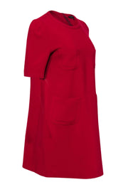 Current Boutique-Tara Jarmon - Red Mid-Mod Shift Dress w/ Patch Pockets Sz M