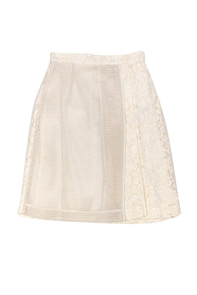Current Boutique-Tara Jarmon - White Lace Skirt w/ Fishnet Accent Sz 2