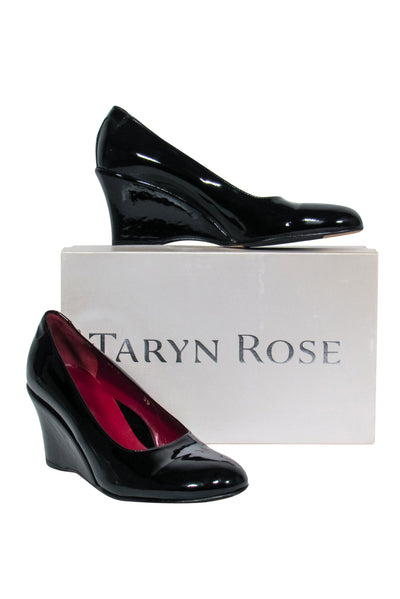 Current Boutique-Taryn Rose - Black Patent Leather "Drewal" Wedges Sz 9