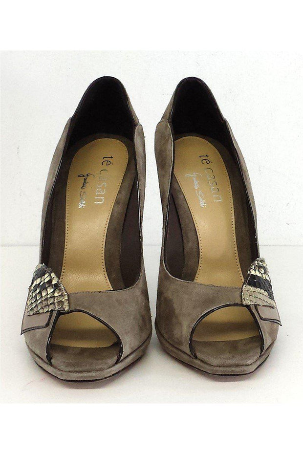 Current Boutique-Te Casan - Taupe Suede Snakeskin Heels Sz 7