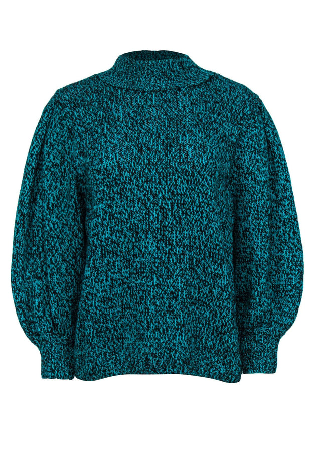 Current Boutique-Ted Baker - Aqua Green & Black Marbled Knit Balloon Sleeve Sweater Sz 10
