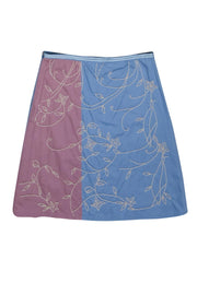 Current Boutique-Ted Baker - Baby Blue & Purple Beaded Cotton Skirt Sz L