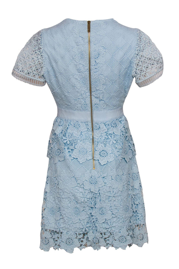 Current Boutique-Ted Baker - Baby Blue Short Sleeve Floral Lace Sheath Dress Sz 2