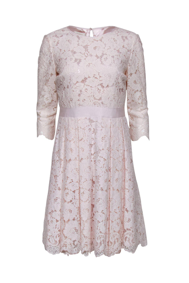 Current Boutique-Ted Baker - Baby Pink Lace Long Sleeved A-Line Dress Sz 8
