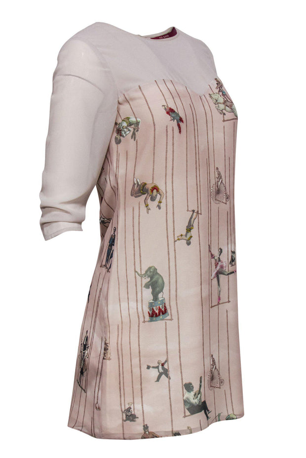 Current Boutique-Ted Baker - Beige Circus Print Shift Dress w/ Beading Sz 4