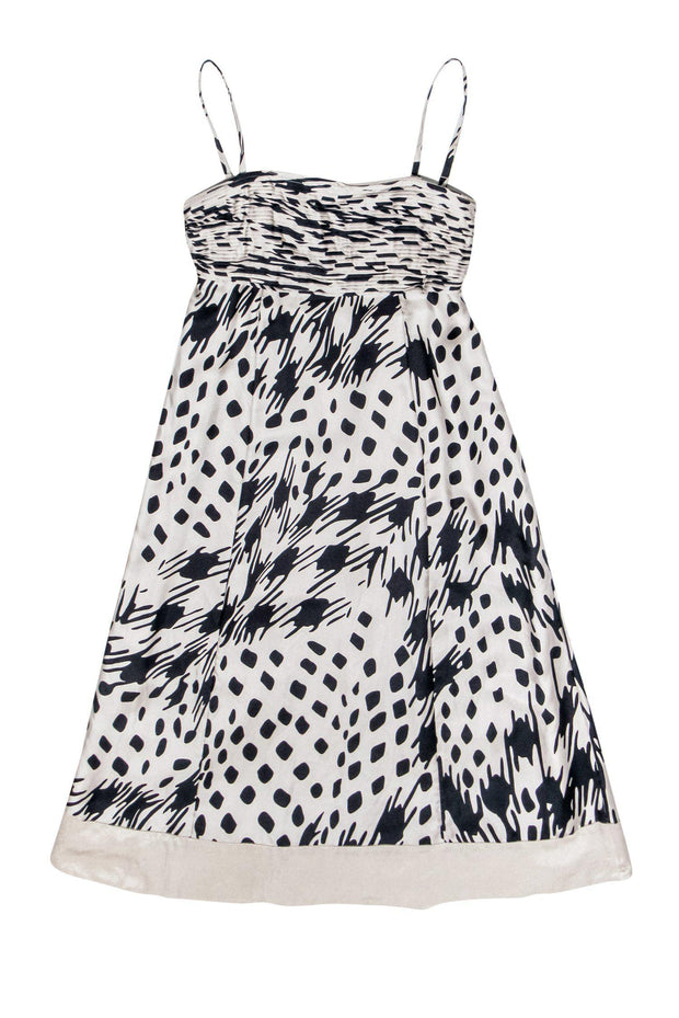 Current Boutique-Ted Baker - Beige & Navy Print Silk Midi Dress w/ Detachable Straps Sz 6