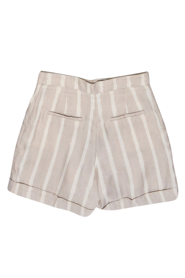 Current Boutique-Ted Baker - Beige, White & Gold Striped High Waisted Shorts Sz 6