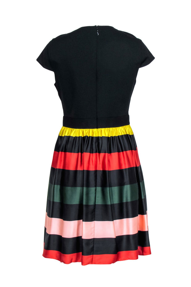 Current Boutique-Ted Baker – Black Cap Sleeve Dress w/ Satin Striped Skirt Sz 10