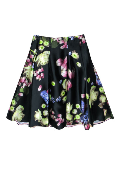 Current Boutique-Ted Baker - Black Digital Floral Print Pleated Midi Skirt Sz 4