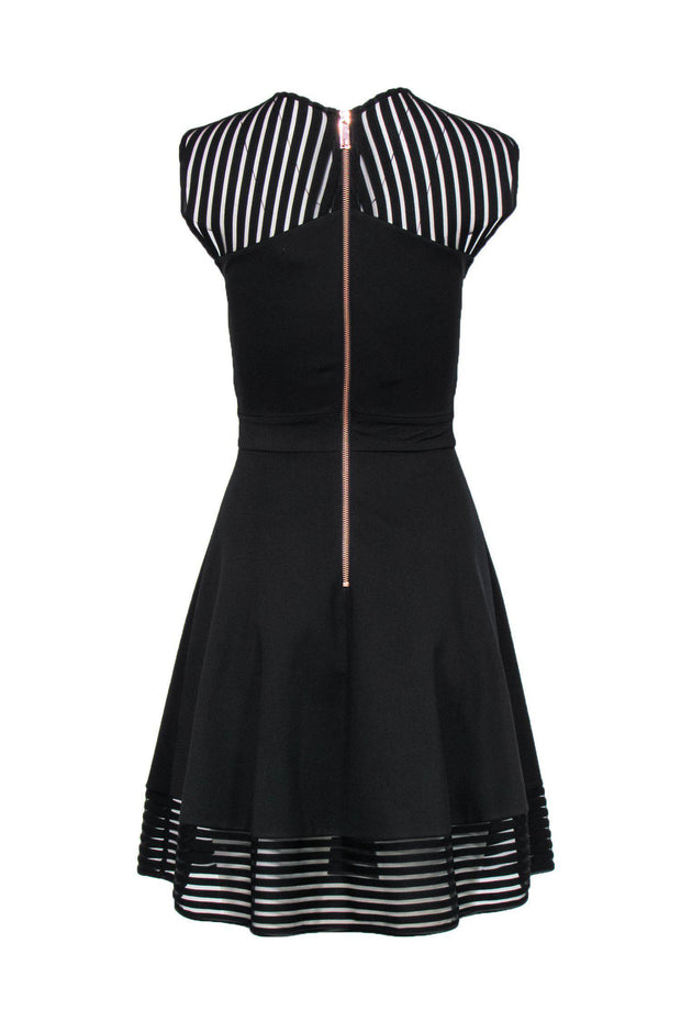 Current Boutique-Ted Baker - Black Fit & Flare Dress w/ Striped Mesh Sz 0
