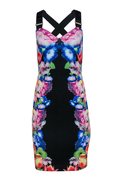 Current Boutique-Ted Baker - Black Fitted Floral Cocktail Dress w/ Exposed Zipper Sz 6