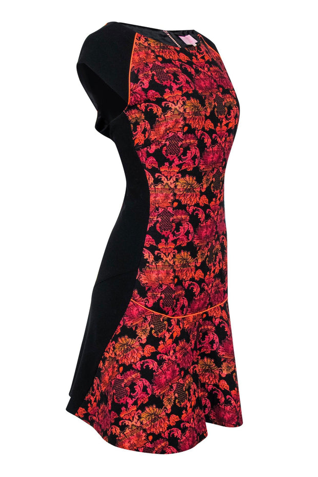 Current Boutique-Ted Baker - Black & Floral Jacquard Drop Waist Dress Sz 12
