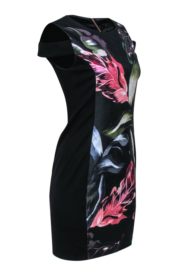 Current Boutique-Ted Baker - Black Floral Shoulder Strap Midi Dress Sz 6