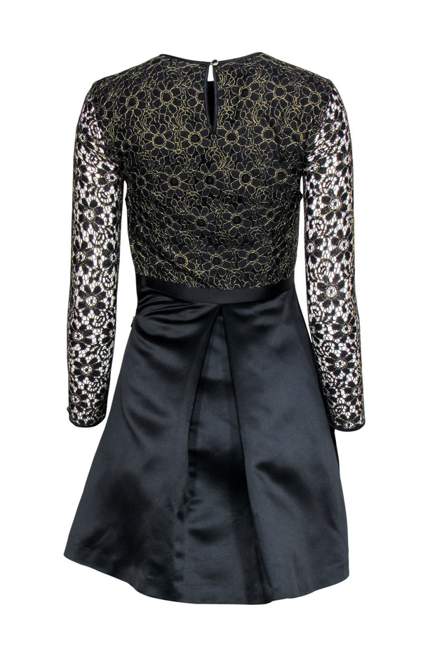 Current Boutique-Ted Baker - Black & Gold Floral Lace Long Sleeve Fit & Flare Dress Sz 0