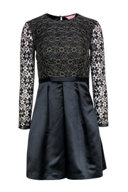 Current Boutique-Ted Baker - Black & Gold Floral Lace Long Sleeve Fit & Flare Dress Sz 0