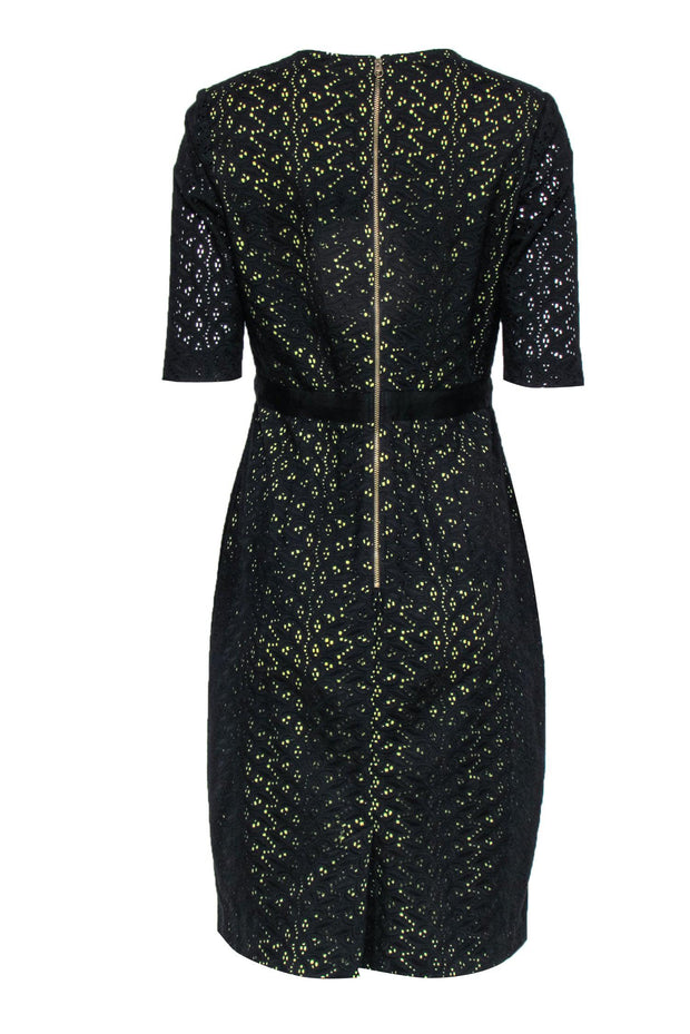 Current Boutique-Ted Baker - Black Lace Midi Dress w/ Chartreuse Underlay Sz 8