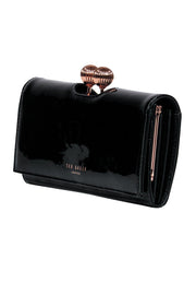 Current Boutique-Ted Baker - Black Patent Flap Wallet w/ Rose Gold Clasp