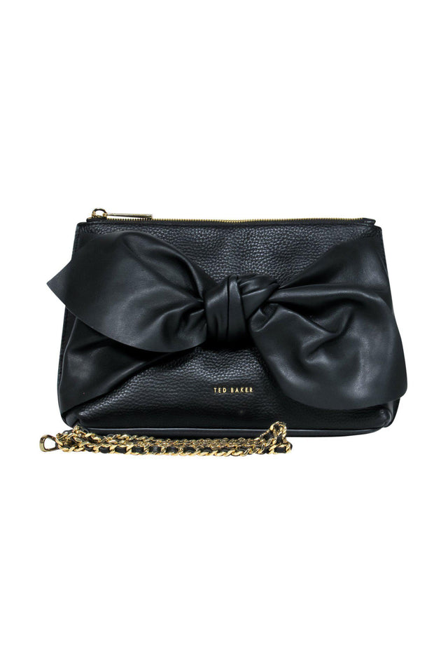 Current Boutique-Ted Baker - Black Pebbled Leather Chain "Darrina" Crossbody w/ Bow