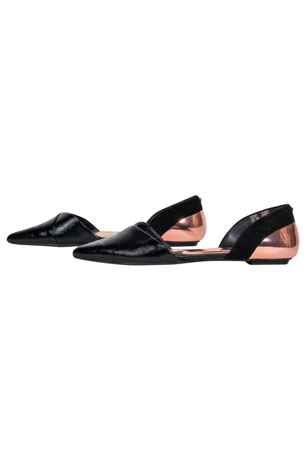Current Boutique-Ted Baker - Black & Rose Gold Textured Pointed-Toe Flats Sz 7