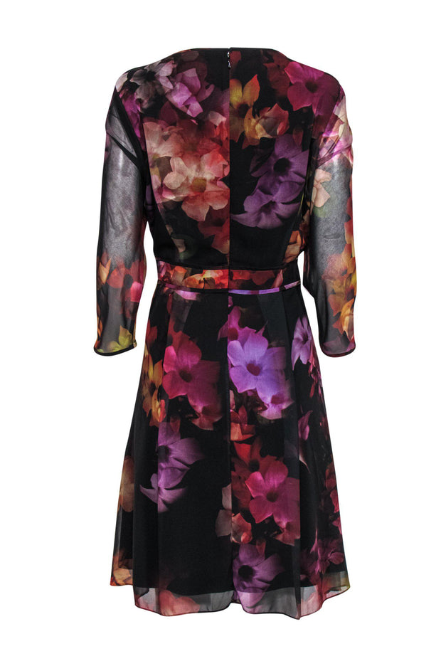 Current Boutique-Ted Baker - Black Sheath Dress w/ Multicolored Floral Print Sz 14