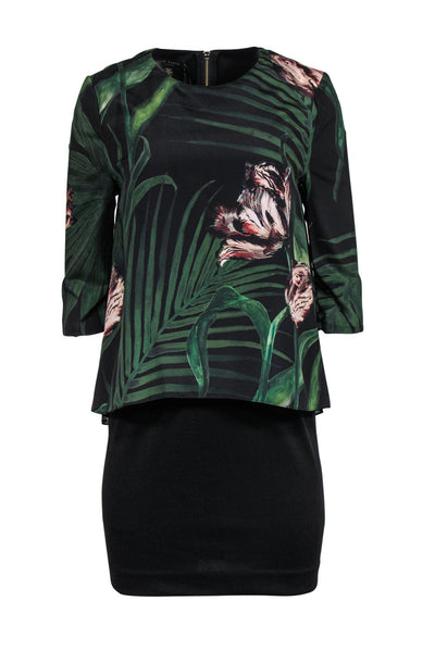 Current Boutique-Ted Baker - Black Sheath Dress w/ Tropical Print Top Sz 6