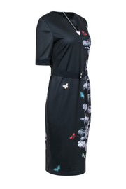 Current Boutique-Ted Baker - Black Short Sleeve Sheath Dress w/ Flower & Butterfly Print Sz 4