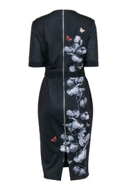 Current Boutique-Ted Baker - Black Short Sleeve Sheath Dress w/ Flower & Butterfly Print Sz 4