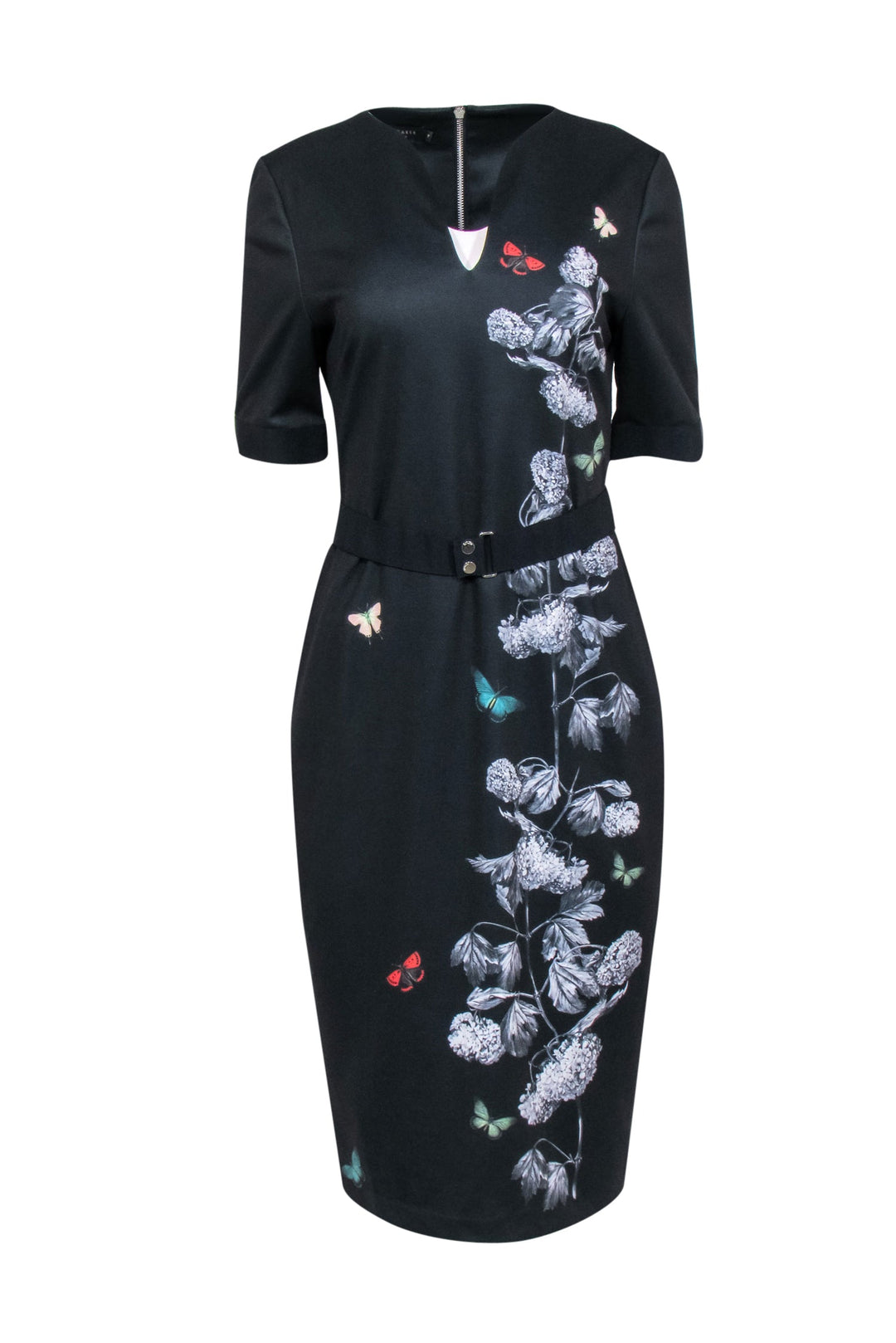 Ted Baker - Black Short Sleeve Sheath Dress w/ Flower & Butterfly Prin –  Current Boutique