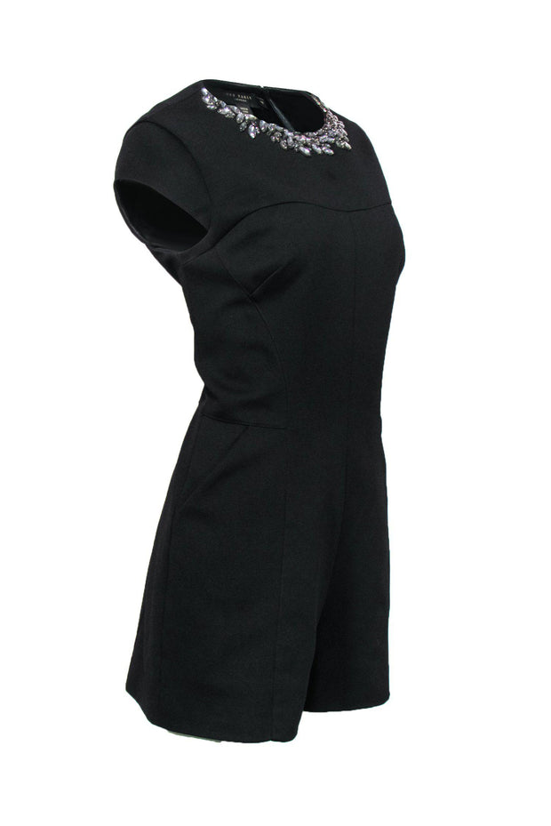 Current Boutique-Ted Baker - Black Textured Romper w/ Jeweled Collar Sz 12