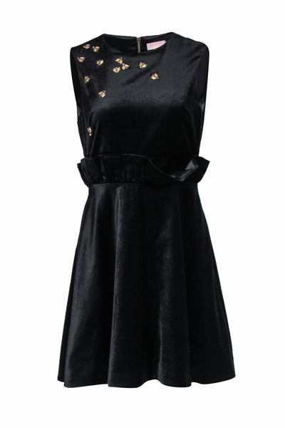 Current Boutique-Ted Baker - Black Velvet Fit & Flare Dress w/ Beaded Bee Embellishment Sz 6